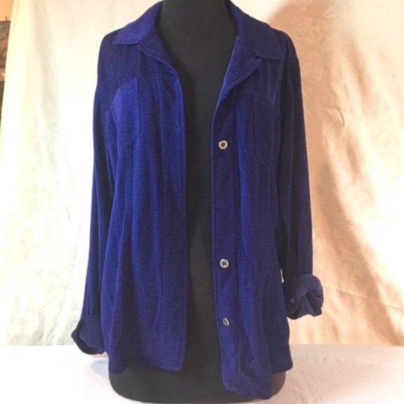 Chico's Tops - CHICO'S Blue Silk Corduroy Look Shirt/Jacket EUC